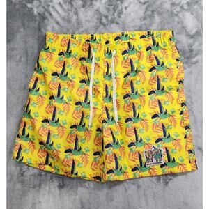 MTV Music Television Board Shorts Mens L Yellow Tropical Drawstring‎ Beach Swim